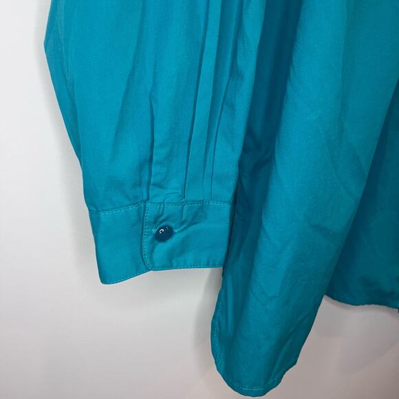 Bob Mackie Button Down Peacock Tunic Top Size 2X Slit Hem Teal/‎ Green - Picture 4 of 7